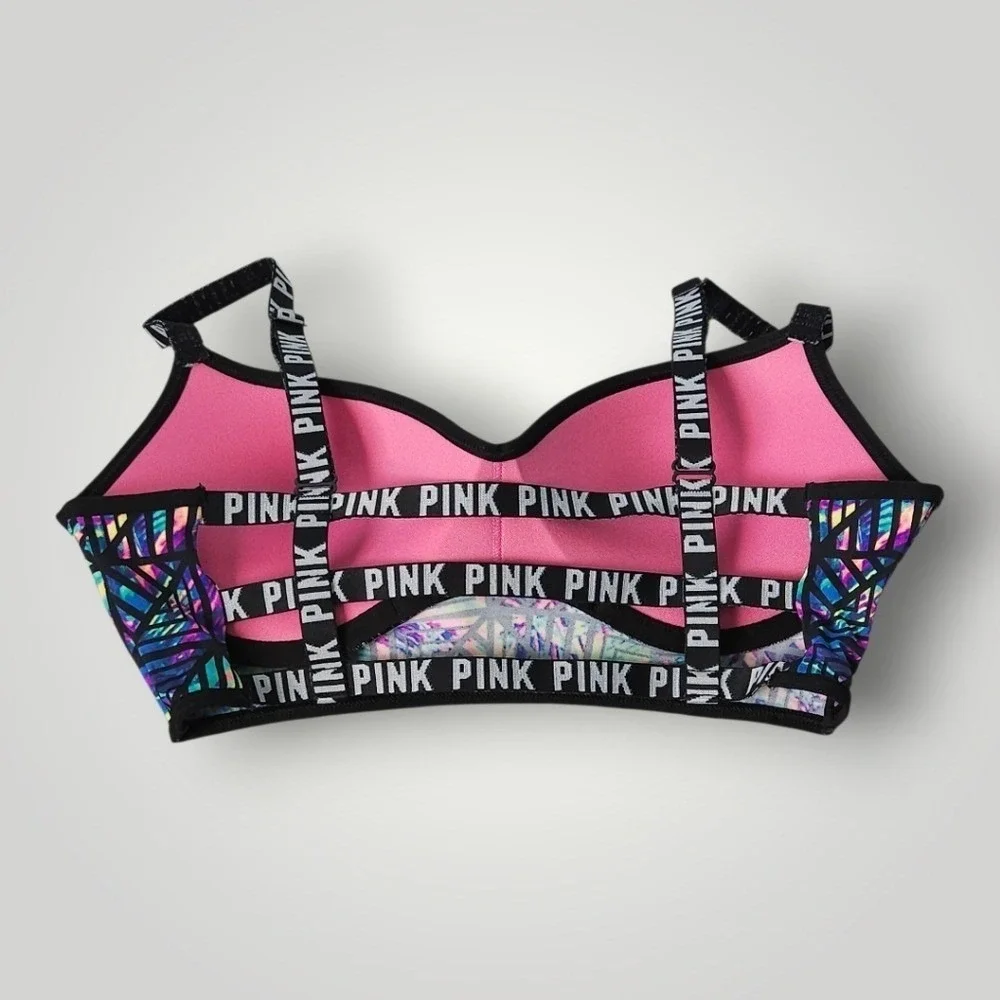 PINK Victoria's Secret Bralette Small Holographic Geometric Print Y2K Retro